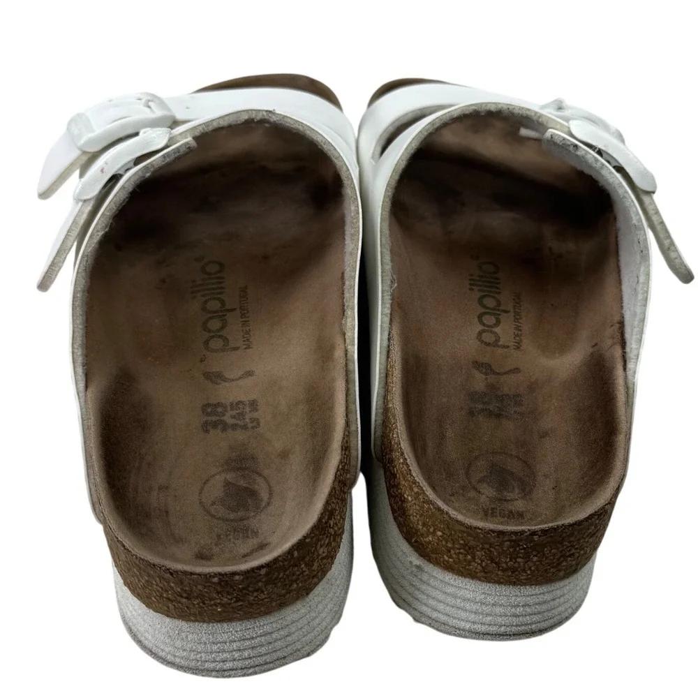 Papillio Birkenstock Arizona Platform Sandals Womens 38 7-7.5 White Vegan‎ Slide